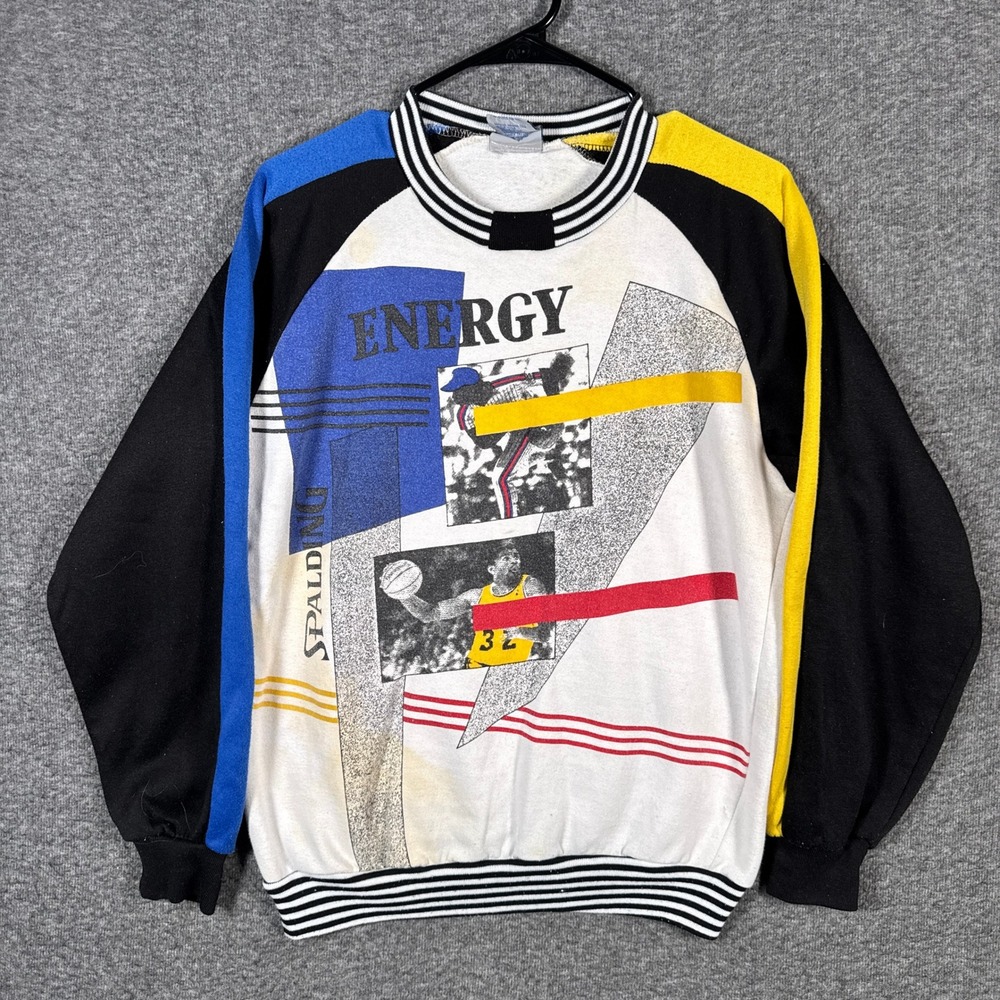 Vintage Spalding Sweatshirt Mens Medium Colorblock Energy Basketball Graphic